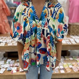 Entro colorful blouse puff sleeve